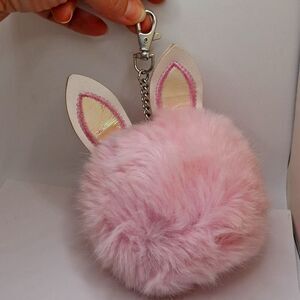 Pink bunny ball keychain dangle plushie